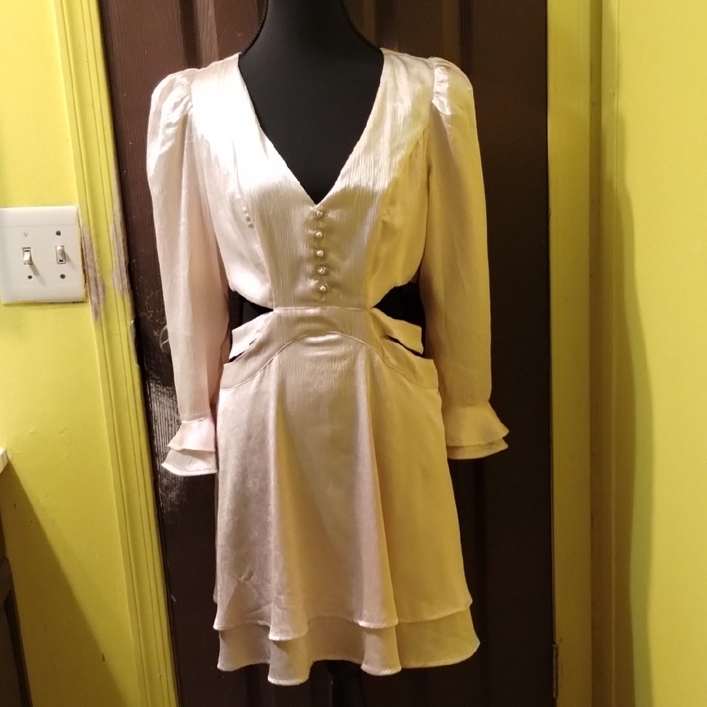 Chic Cream Long Sleeve Dress with Button Accents